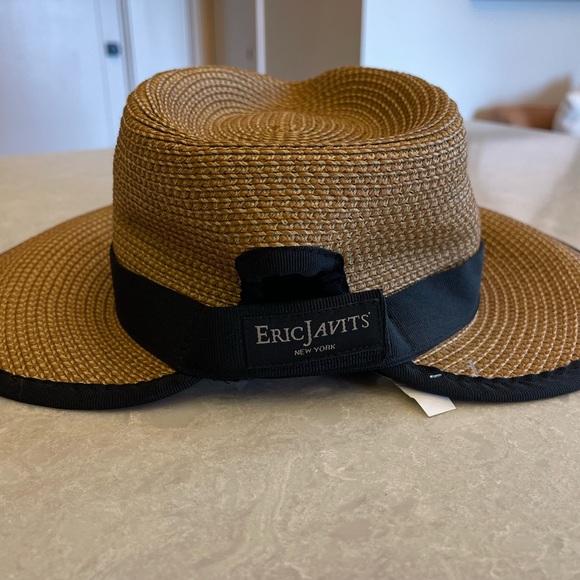 Eric Javits Sun Crest Packable Hybrid Straw Fedora Visor In Natural Black - Picture 6 of 11